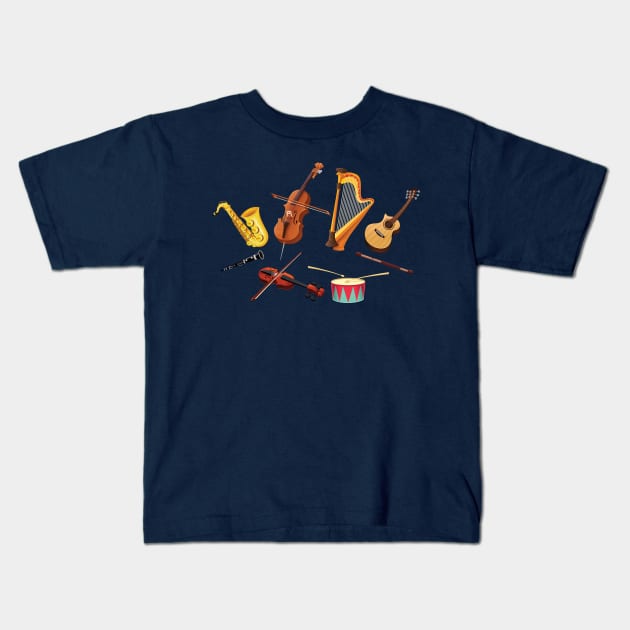 Musical Instrument Kids T-Shirt by ddraw